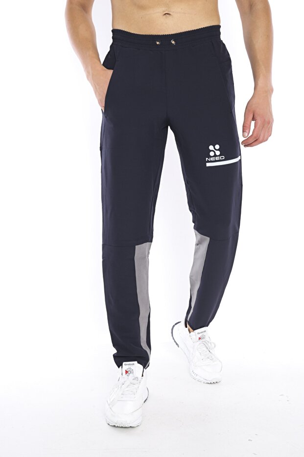 Men's Navy Blue Pocket Corded Slim Fit Straight Leg Sweatpants