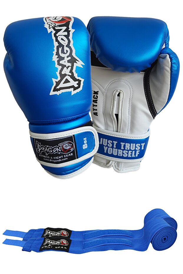 Attack 5 Boxing Gloves New Attack Boxing Gloves and Bandage Black Color Set of 2