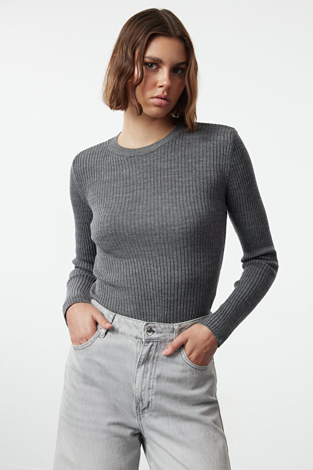 Anthrazit-Beige Doppelpack-Strickpullover TWOAW22KZ1766 - 2