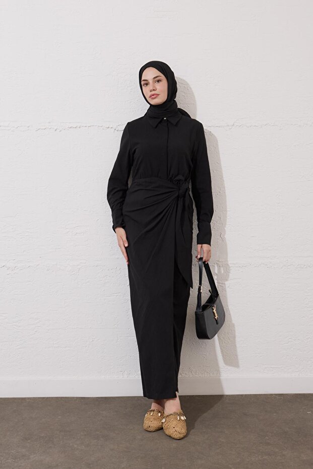 Lily 0019 Model Linen Dress - Side Tie