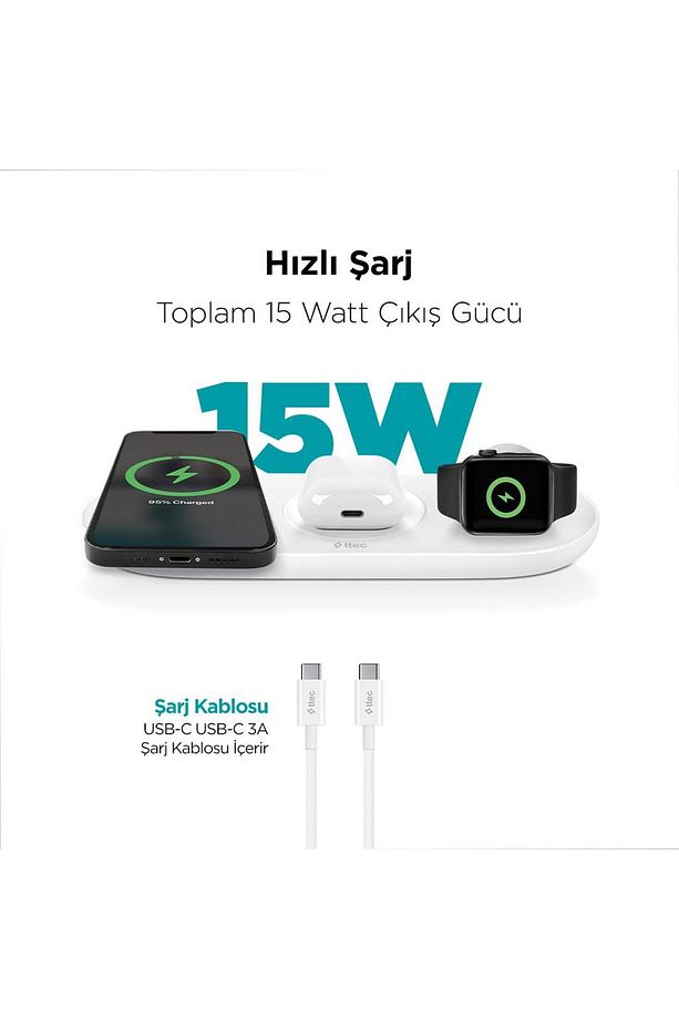 15w 3in1 Iphone, Apple Watch Ve Airpod Ile Uyumlu Kablosuz Şarj Aleti, Iphone X,11,12,13,14,15 - 2