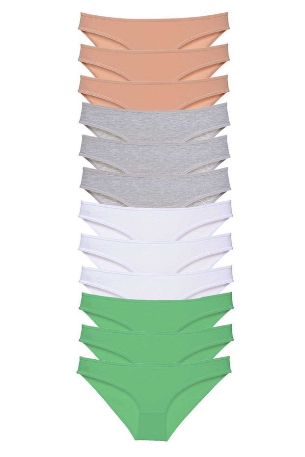 12 Pieces Super Eco Set Lycra Women's Slip Panties Skin Gray White Green