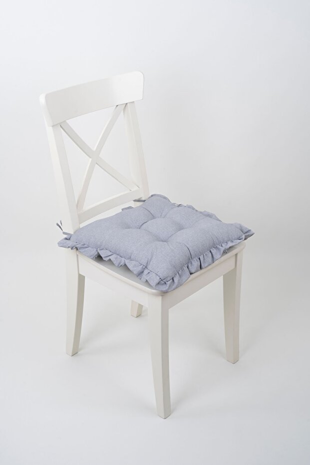 Fancy Ruffled Puffy Gray Chair Cushion with Laces 42X42Cm