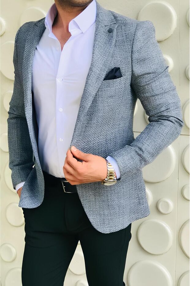 Italyan Stil Slim Fit Blazer Tek Ceket - 1