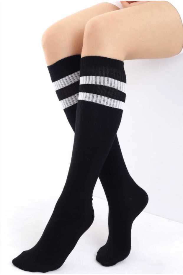 2 Pairs of Striped Below-The-Knee Tennis Sports Socks