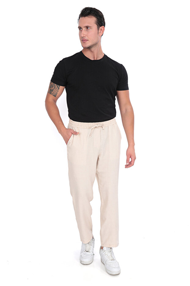 Men's High Thin Summer Waist Casual Loose Cotton Slouchy Fit Basic Elastic Waist Ankle Length Pants