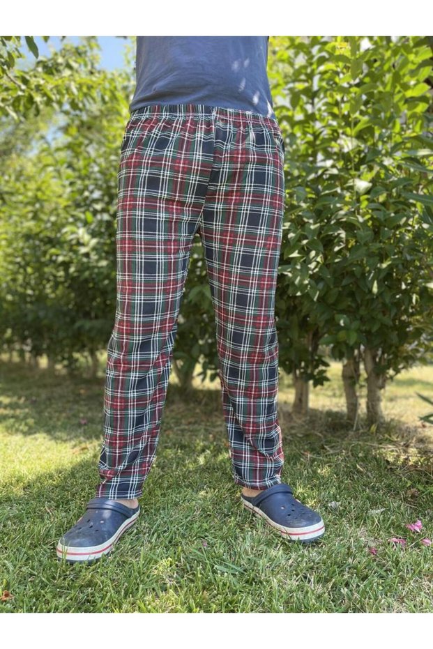 Men's Pocketless Elastic Waist Pajama Bottoms Tracksuit Burgundy Square