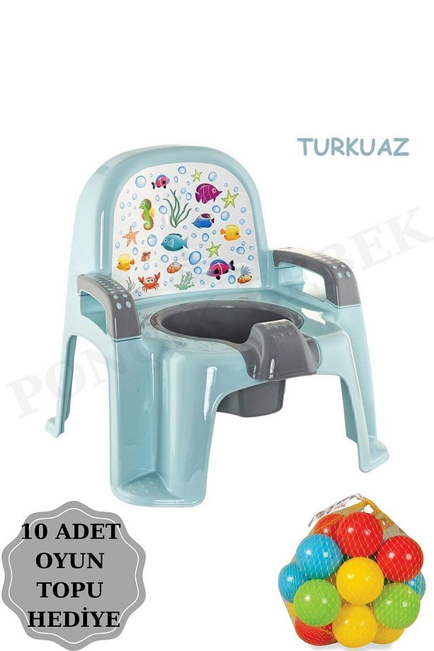 Bebek Tuvalet Alıştırma Lazımlığı Tutma Kollu Koltuk Tipi Çocuk Lazımlık Mavi 10 Top - 1