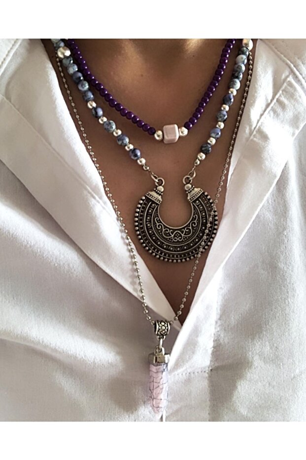 Mor Bohem Kolye Set - 2