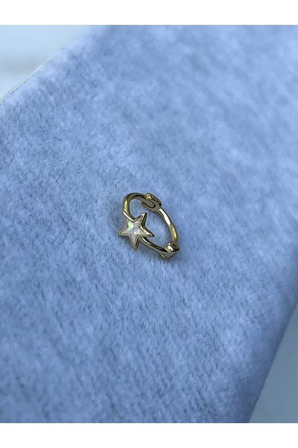 Opal Taşlı Gümüş Yıldızlı Halka Helix Piercing - 1 Adet - 1