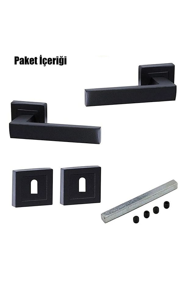 Kare Rozetli Mat Siyah Oda Kapı Kolu / 1 Takım (2 ADET-ÖN VE ARKA) - 4