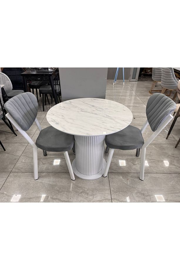 Bohem Mutfak Salon Masa Takımı Beyaz Ayak Marmo Mdf 80 Cm Sabit - 7