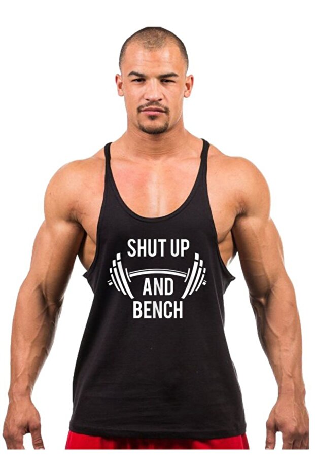 Shut Up And Bench Fitness Gym Tank Top Athlete Undershirt [Black]