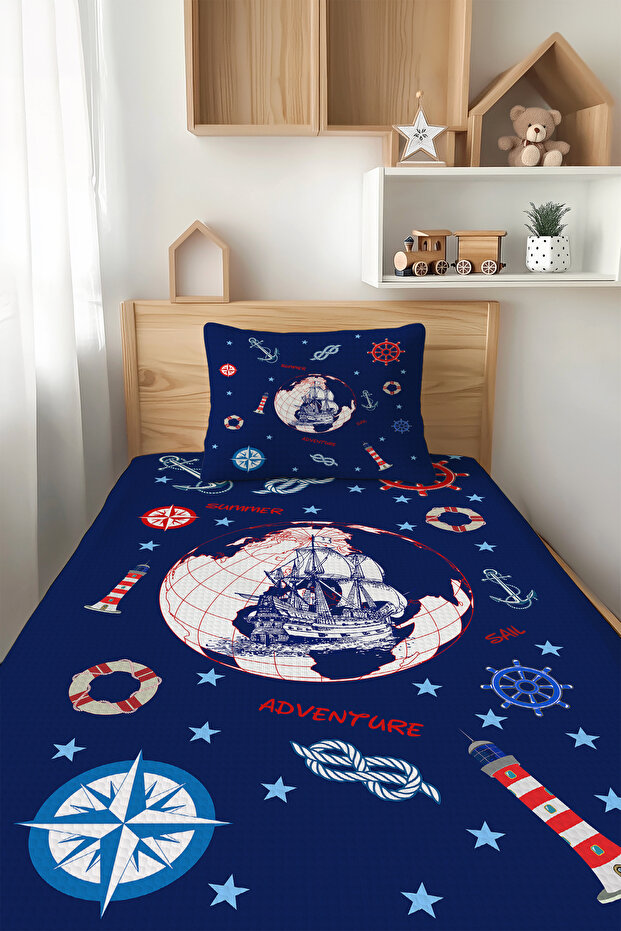 Navy Blue Sailor Patterned Single Child Pique Set Tlap-023
