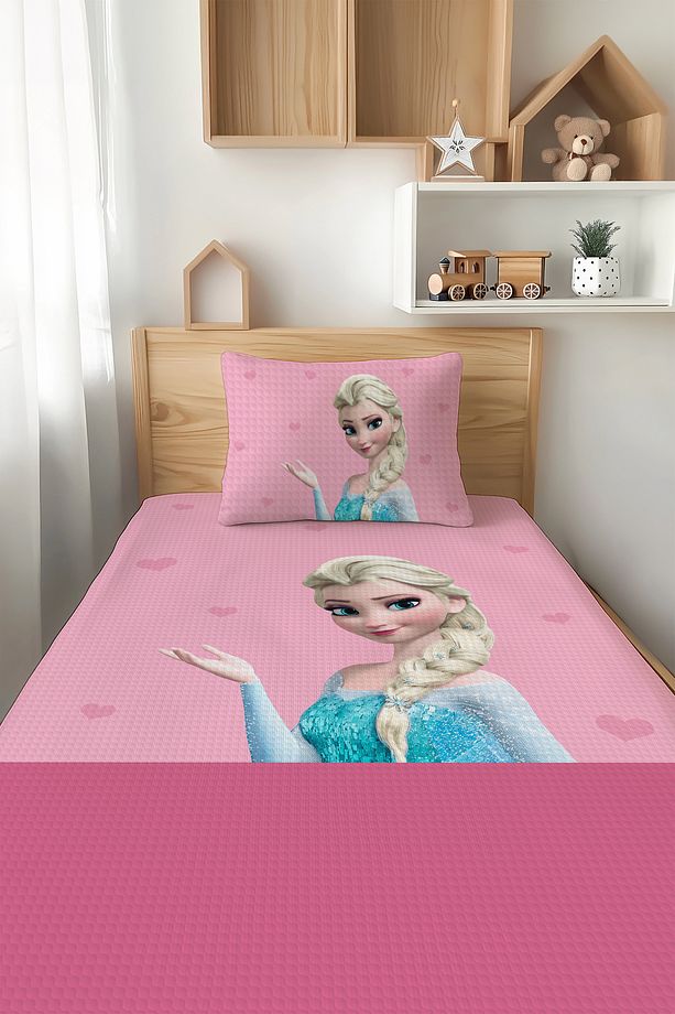 Şeritli Elsa Desenli Tek Kişilik Çocuk Pike Takımı TLAP-097 - 1
