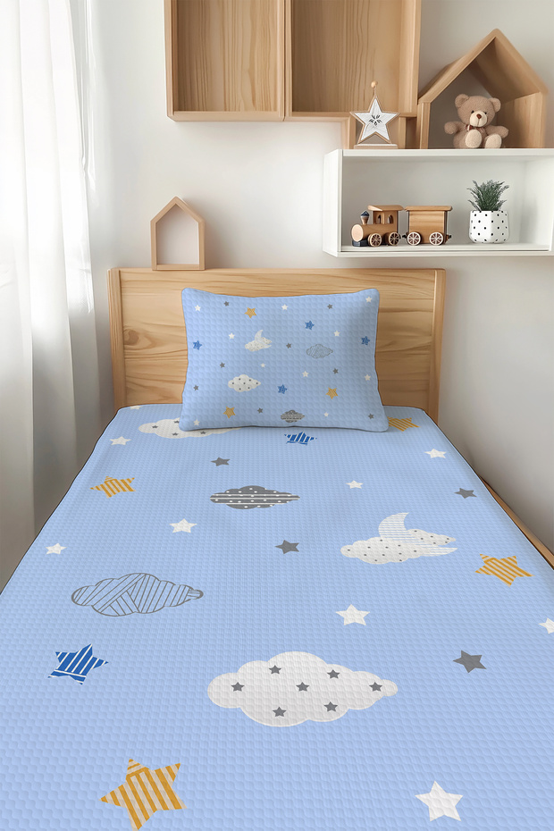 Single Sky Patterned Children's Pique Set - Tlap-029