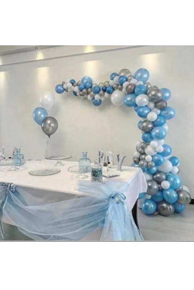 50 Blue White Silver Balloons