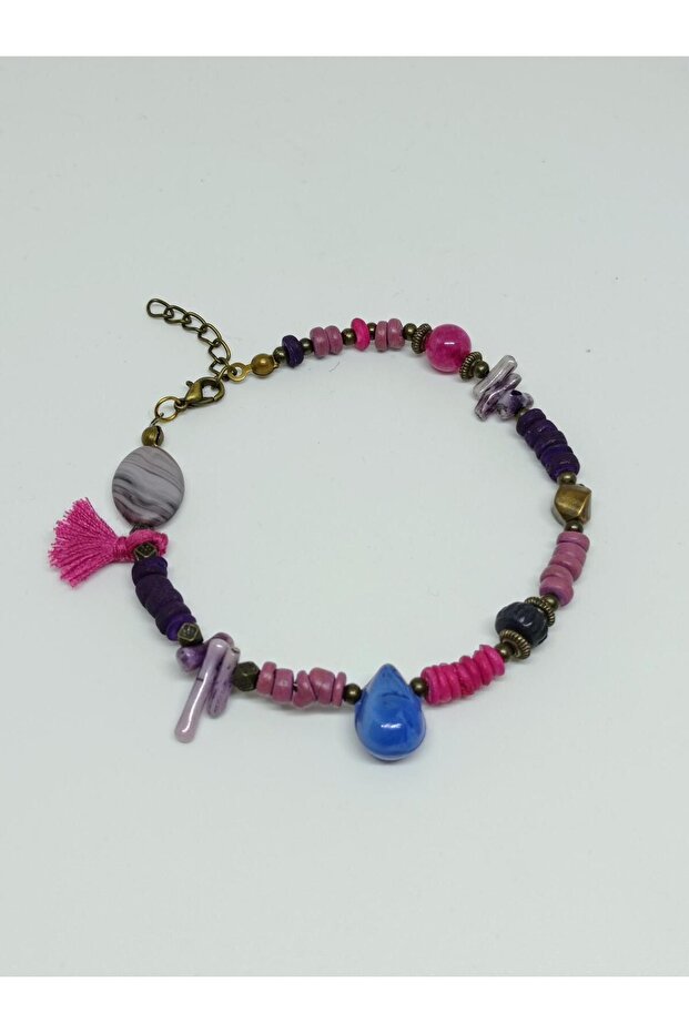 Natural Stone Tasseled Ethnic Design Authentic Bohemian Anklet Length 23 cm No:23