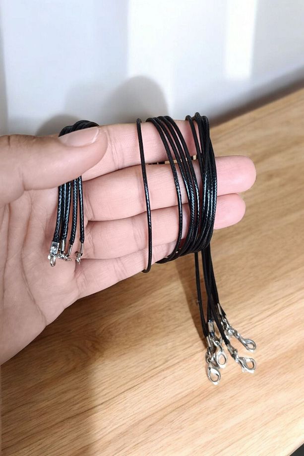 Deri Kauçuk Kolye Ipi Takı Ipi Papağan Klipsli Hazır Kolye Ipi 56 Cm 3 Adet Deri Kauçuk Kolye Ipi - 4