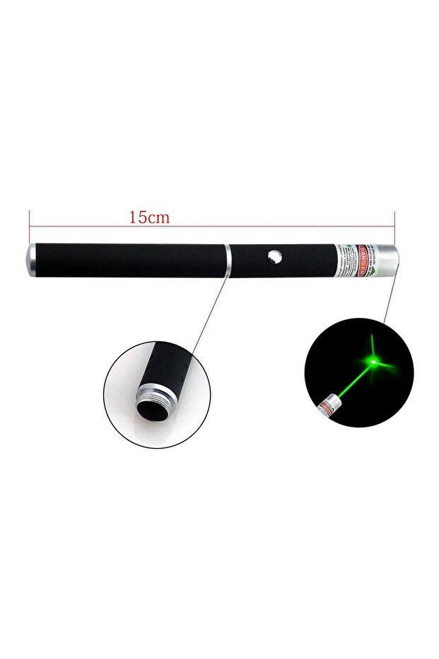 15 Km Menzilli AAA Pilli Tek Başlıklı Yeşil Lazer Pointer 2 Adet Pil Hediye - 4