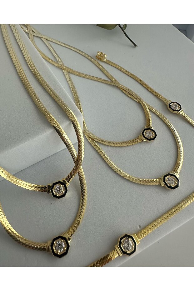 Herringbone Patterned Steel Necklace - Leyla - 4