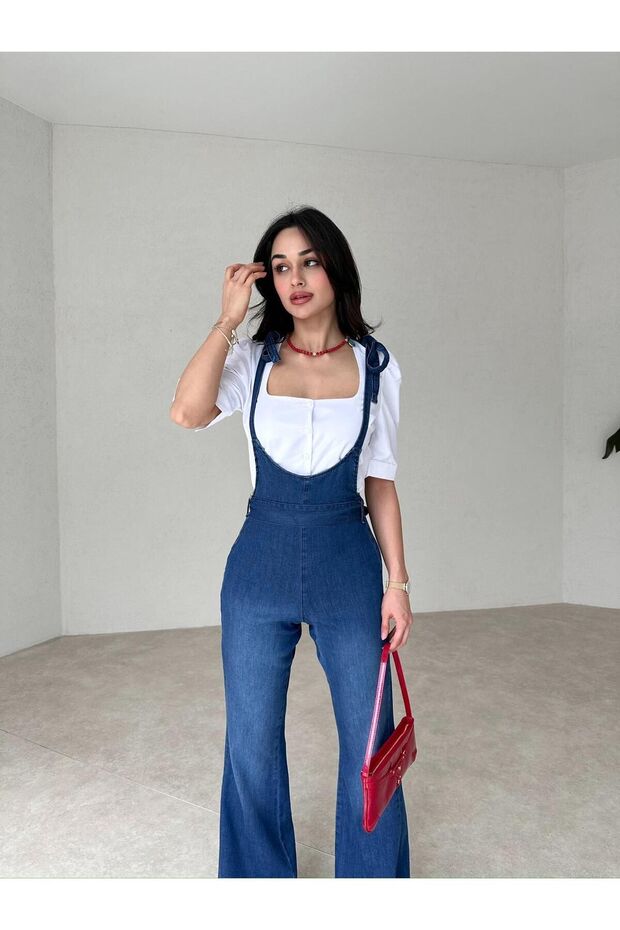 Gömlekli Denim Tulum - 3