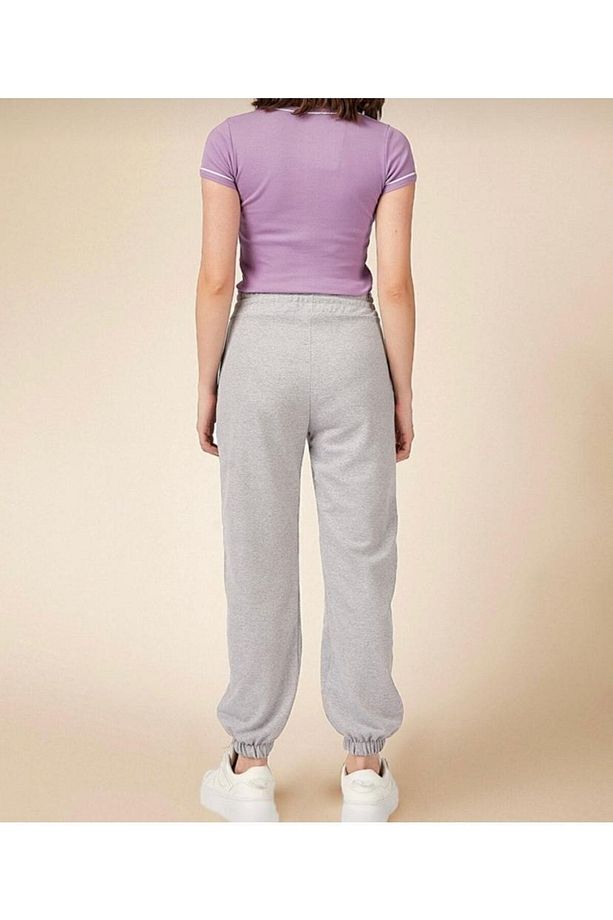 Gri Unisex Paça Lastikli Yüksek Belli Jogger Yazlık Eşofman Altı - 2