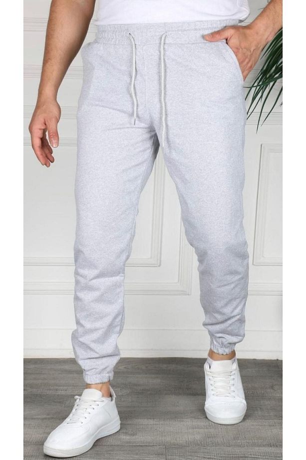 Gri Unisex Paça Lastikli Yüksek Belli Jogger Yazlık Eşofman Altı - 5