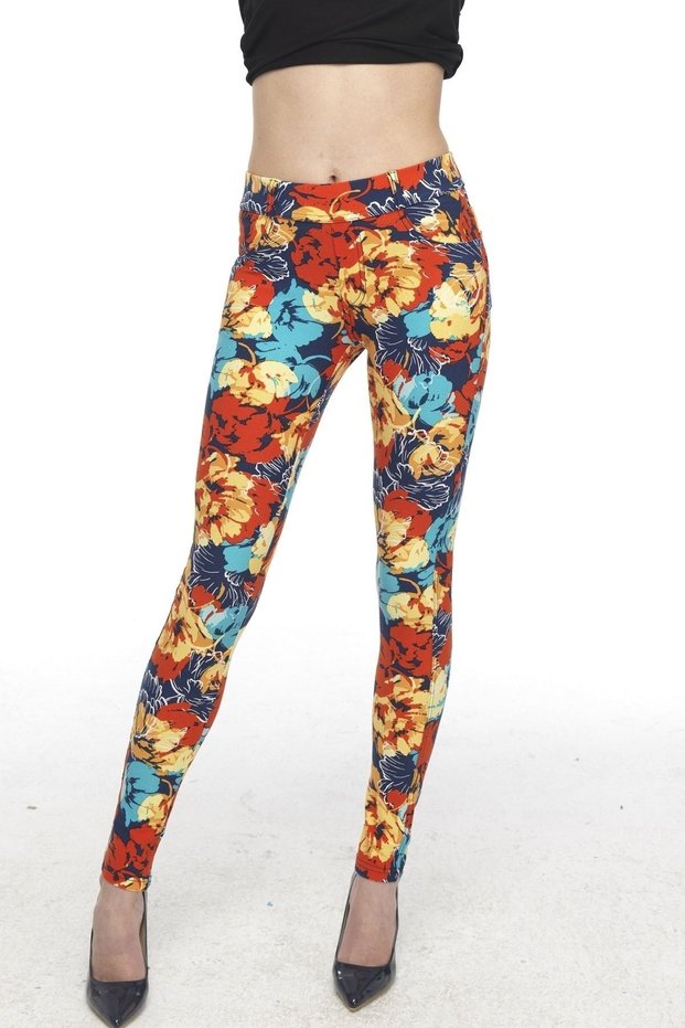 Women's Cotton Floral Navy Blue Jean Trousers Leggings -4819