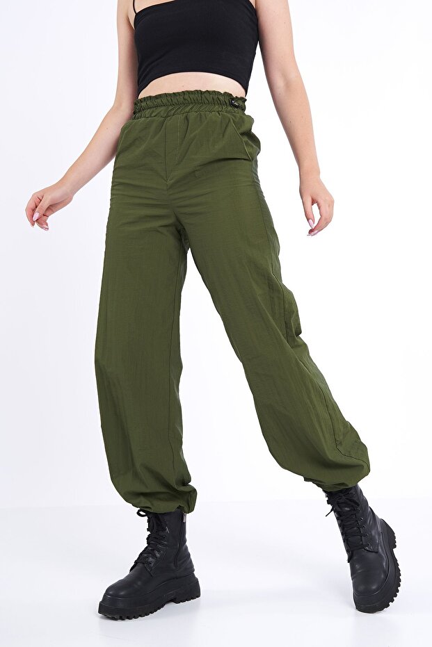 Women's Khaki Green Parachute Pants / Cargo Pants / Joggers / Collection