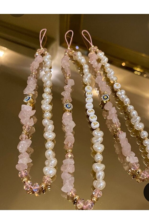 Pink Quartz Phone Strap Phone Charm (Please Specify Immediately if You Want to Print a Name)