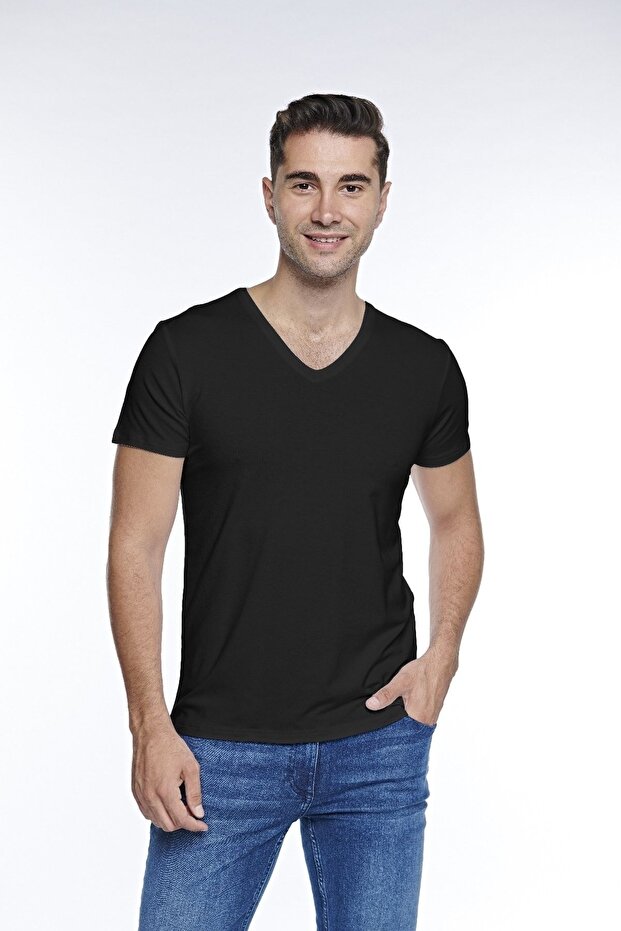 Men's Cotton V-neck Short Sleeve T-shirt -1058