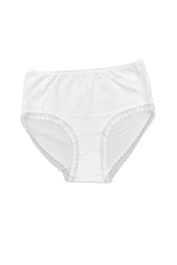 Women's Cotton Bato Medium High Waist Lace Slip Lycra Panties -3039