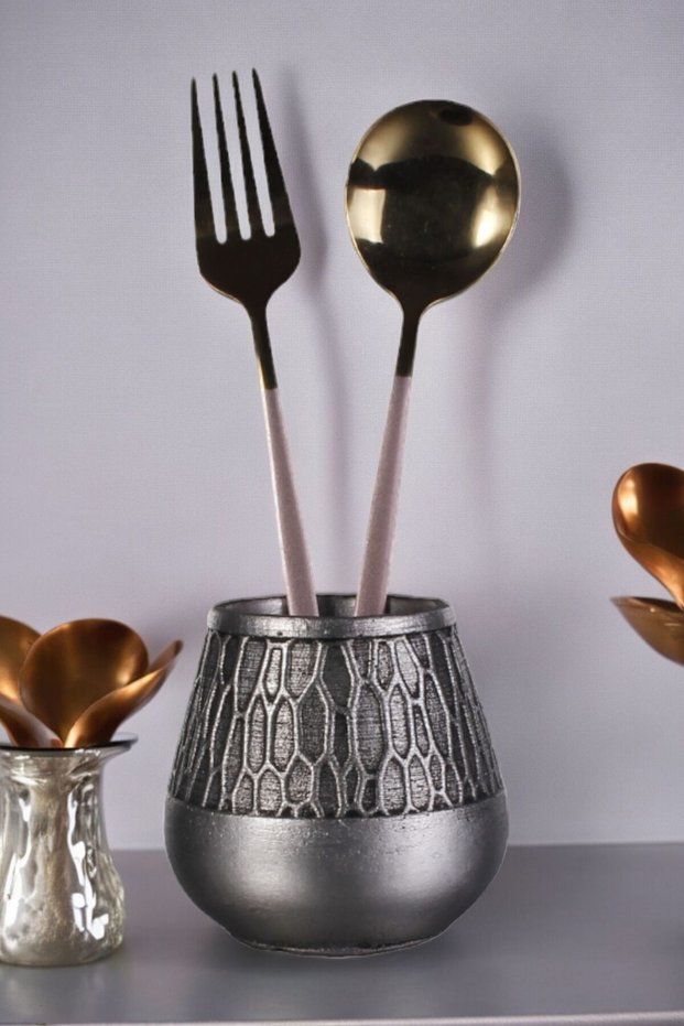 Countertop Spoon Holder Modern Countertop Spoon Holder Decorative Vertical Spoon Holder Antique Silver Color Model 3