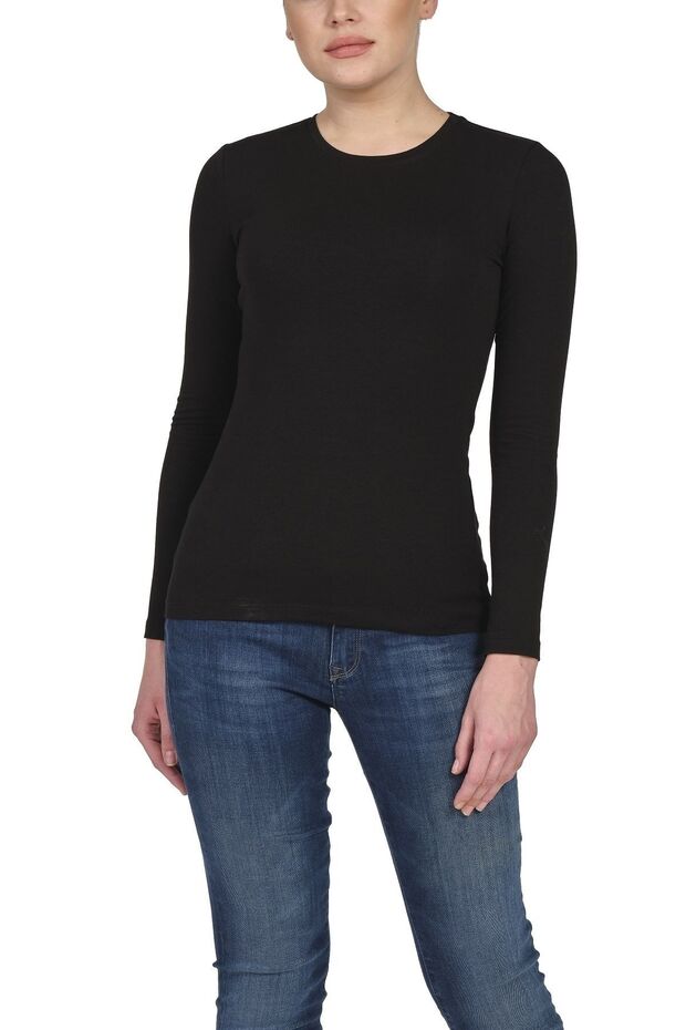 Women's Cotton Crew Neck Long Sleeve Top Lycra T-shirt -2123