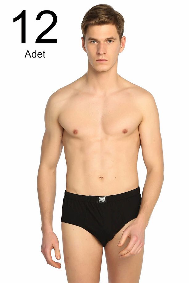 Erkek Siyah 12'Li Paket Pamuk Slip - 1