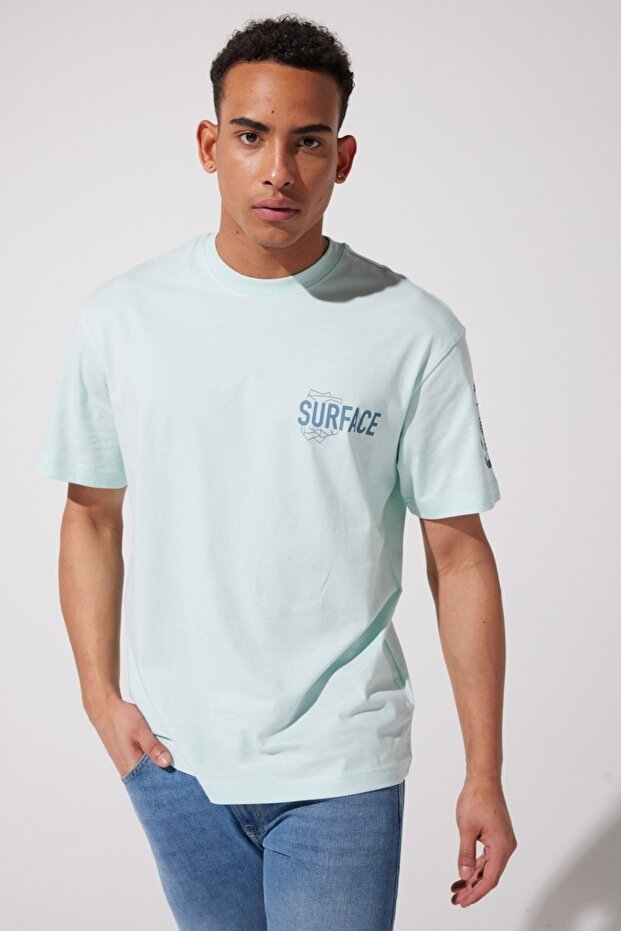 Loose Fit 100% Cotton Crew Neck Mint Green T-Shirt