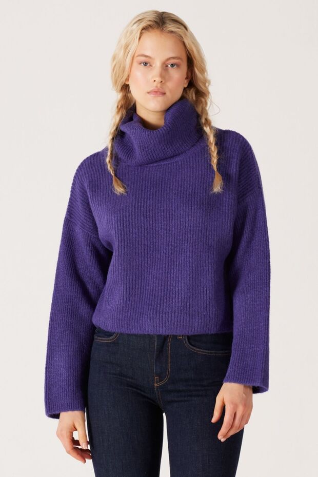 Regular Fit Normal Cut Turtleneck Purple Knitwear Sweater