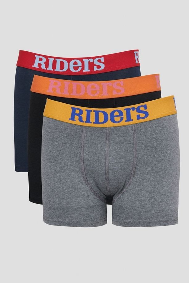 Pamuklu Esnek Regular Fit Gri Melanj Siyah Lacivert Logolu 3'lü Boxer Paketi - 1