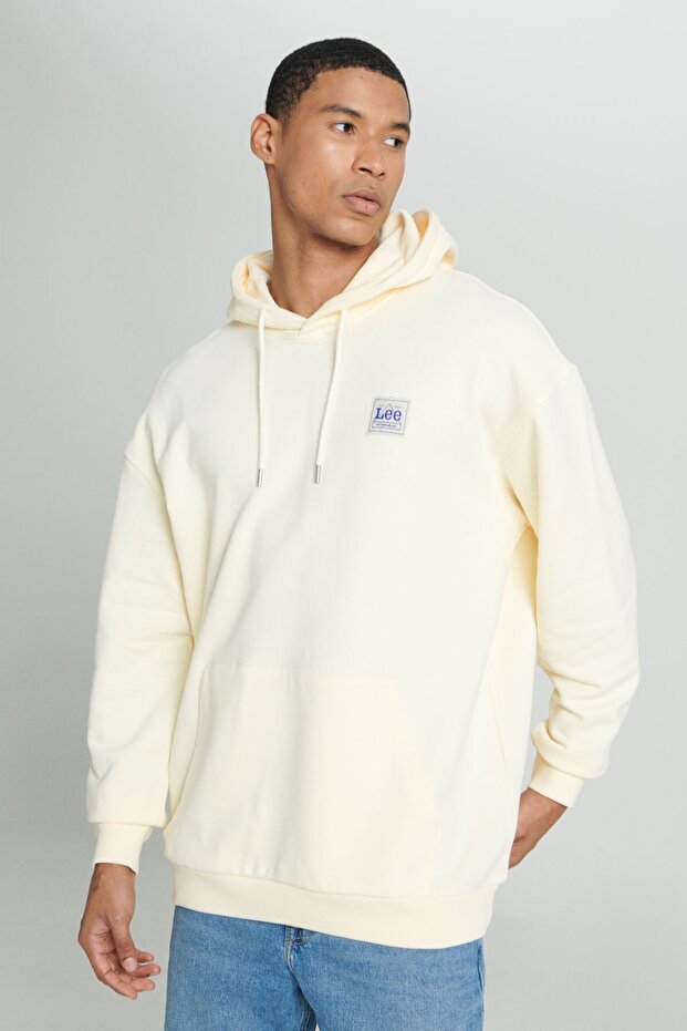Loose Fit Comfortable Cut 100% Cotton Hooded Ecru Sweatshirt