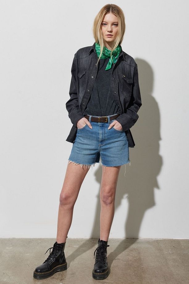Regular Fit Normal Kesim Yüksek Bel Desenli Esnek Jean Kot Şort - 3