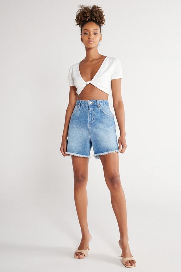 Donna Regular Fit Normal Kesim %100 Pamuk Açık Mavi Jean Kot Şort - 3