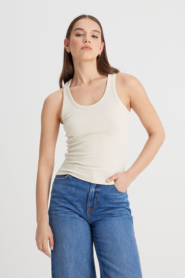Slim Fit Slim Fit Beige T-Shirt