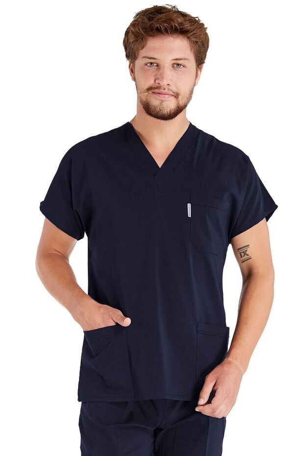 Men's Navy Blue Lycra Thick Fabric Surgical Doctor Uniform and Nurse Uniform Set