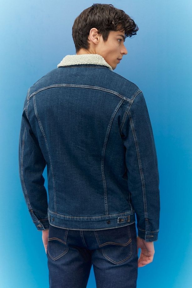 Regular Fit Normal Kesim Mavi Sherpa Jean Kot Ceket - 7