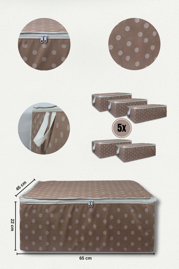 5-Piece Sofa Bed Base Type Pillow Clothing Storage Bag - Base Base Bag Polka Dot Pattern (POWDER PINK)