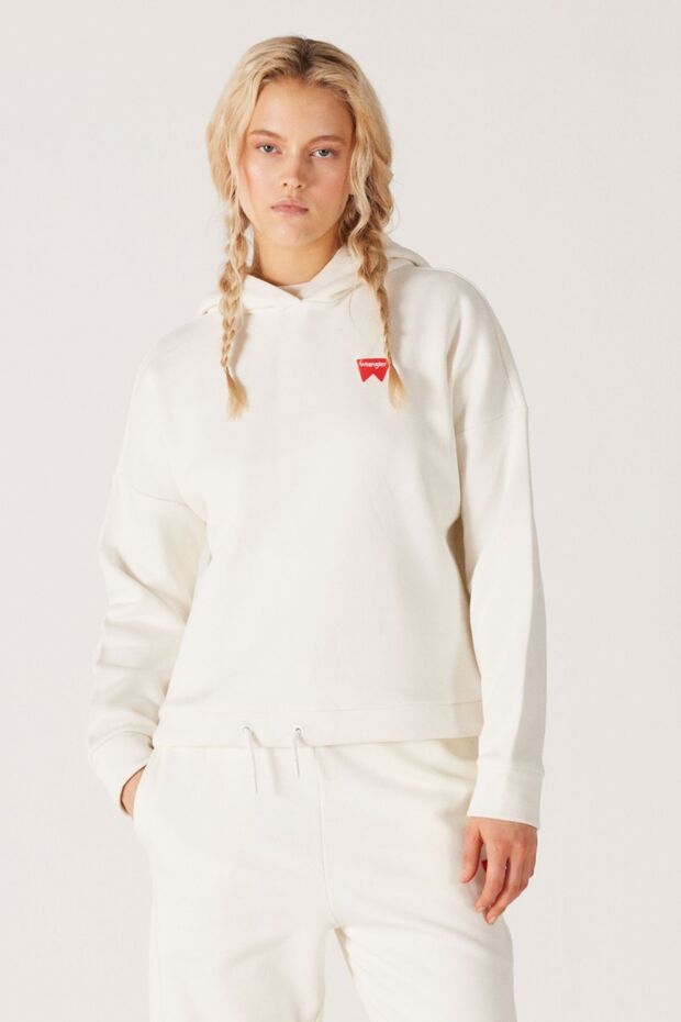 Loose Fit Comfortable Cut Off White Women's Fleece Hooded Sweatshirt