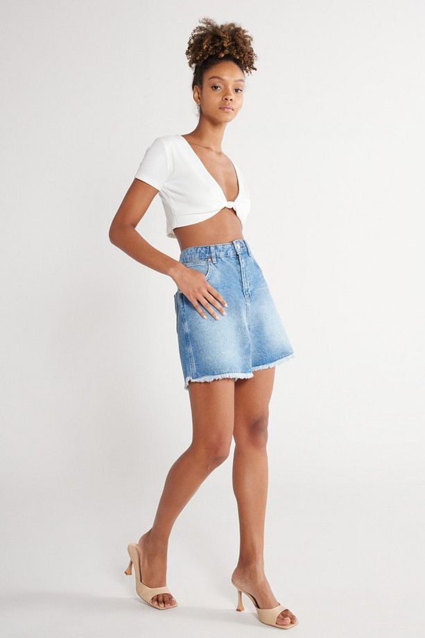 Donna Regular Fit Normal Kesim %100 Pamuk Açık Mavi Jean Kot Şort - 4