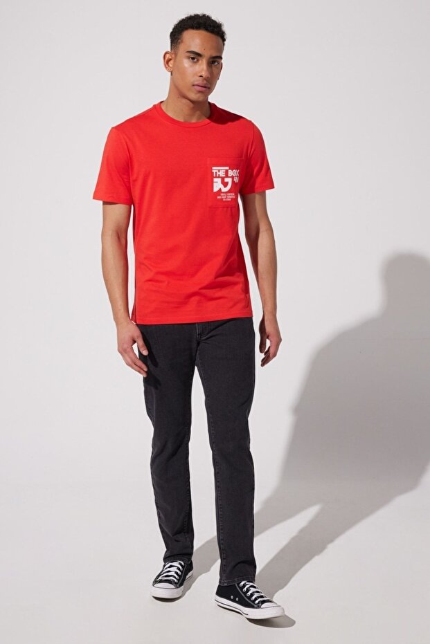 Regular Fit 100% Cotton Crew Neck Red T-Shirt