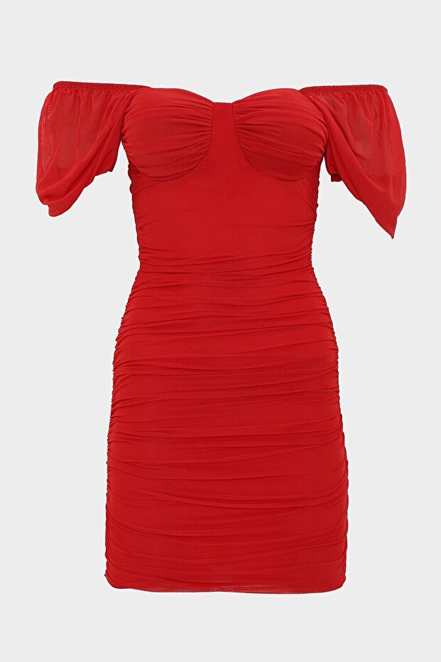 Lycra Tulle Dress with Underwire Drape Detail